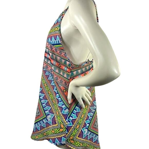 OP Tribal Aztec Boho Print Bathing Suit Cover Up Lg 11/13 Blues Oranges Yellows - Picture 5 of 10